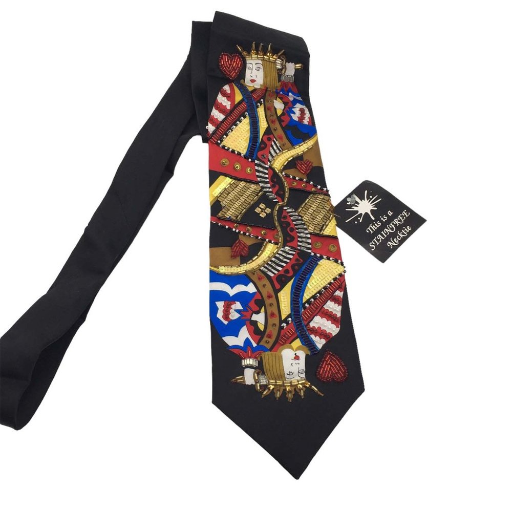 King of Hearts Fun‎ Novelty Silk Necktie, Sequin Tie, Poker Cards, Las Vegas NWT